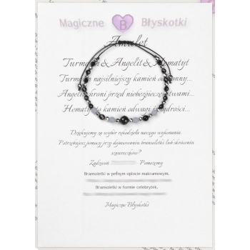 Bransoletka czarny TURMALIN ANGELIT HEMATYT ochrona i sprawiedliwość